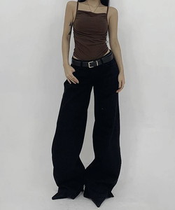 코이 데일리 블랙 로우라이즈 데님 와이드 팬츠