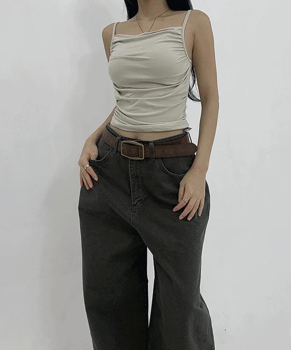 드레이프 셔링 민소매 스퀘어넥 크롭 민소매 나시 탑(블랙,아이보리,베이지,브라운)