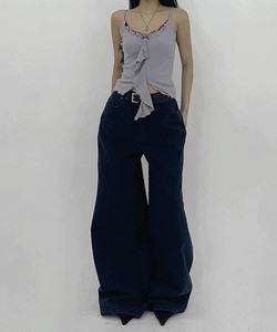 키드 데일리 유니크 빈티지 스틱 코인 맥시 데님 와이드 팬츠(네이비,브라운,카키)