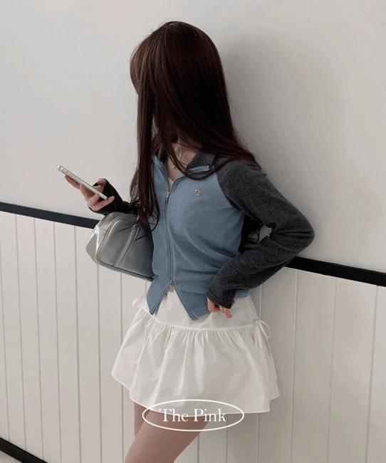 Luel Ribbed Nagrang Two Way Crop Color Block Zip Up