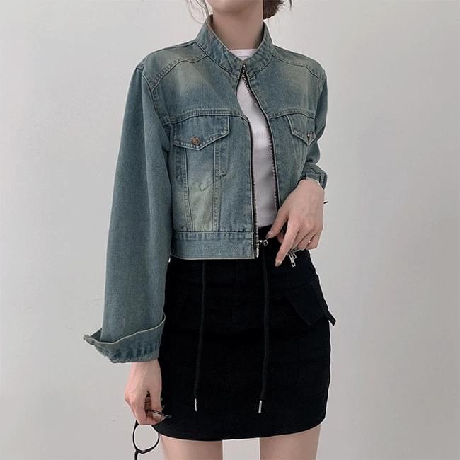 Laro Loose-fit two-way zip-up Faded denim jacket