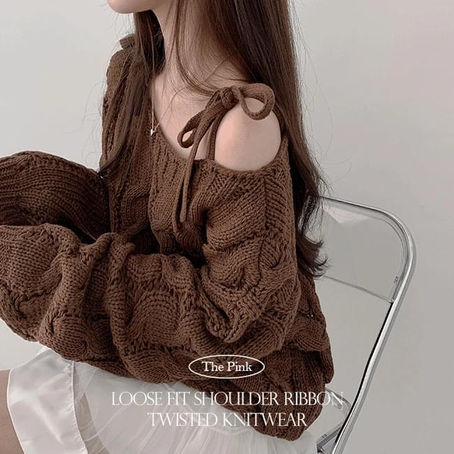 Wooning Loose-fit ribbon team Twisted knitwear 