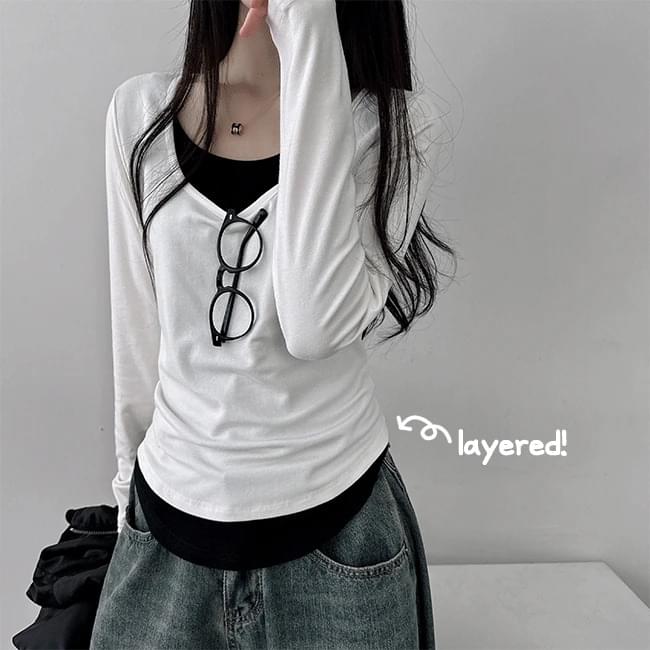 Dino Uniq Layered Hem Rolled Long Sleeve T-Shirt