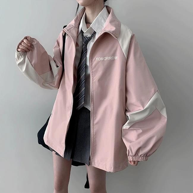 Moro Overfit Color Block Nagrang String Wind Zip-up Jacket