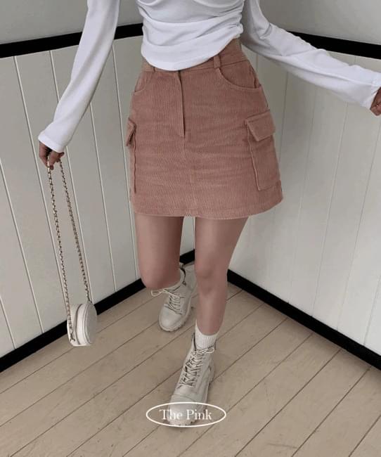 Chuffing A-line cargo pocket corduroy mini skirt