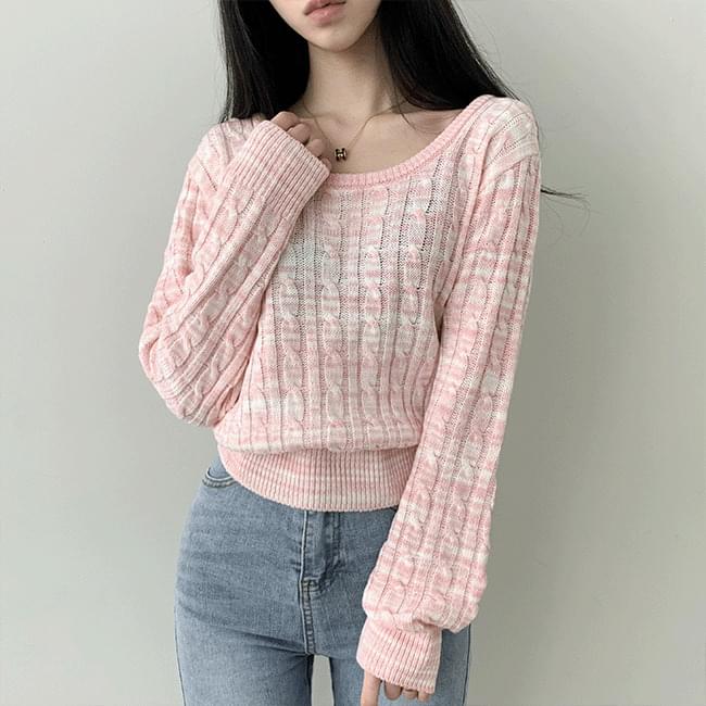 Lumo Gradient Twisted Semi Crop Long Sleeve Knitwear 