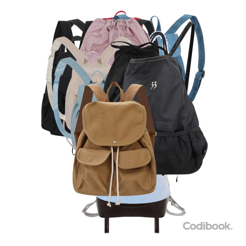 J-BLIN 미또 테리백 버킷백 백팩,J-BLIN 인강 더블포켓 백팩,MUCENT MUTE MINI BACK PACK (3Color) 뮤트 미니 백팩 (3컬러)등을 매치한 코디