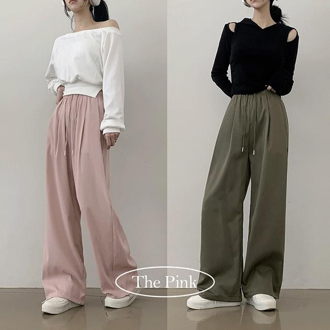 Baddie string pin tuck banding wide pants