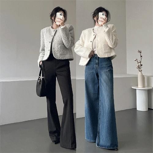 Ganadaran Letin Nokara Round Pocket Wool Crop Thick Winter Tweed Jacket 3 Colors