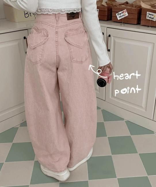 Level Heart Hip Pocket Pigment Wide Cotton Pants
