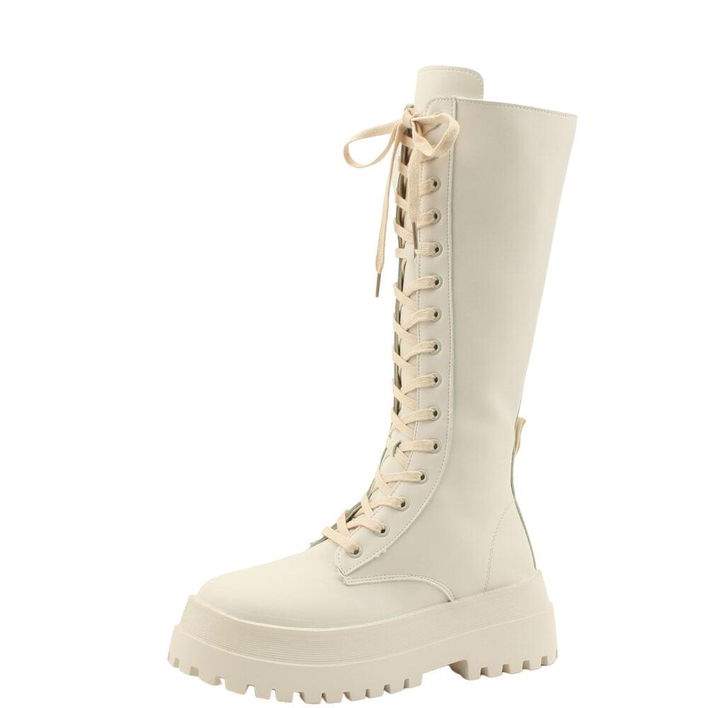 High heel high heel walker lace-up long boots 6cm beige