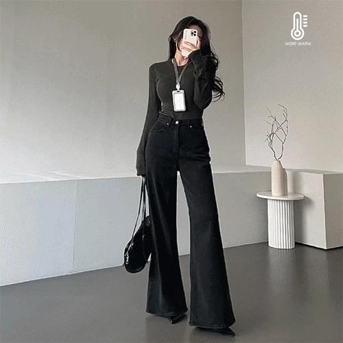 Ganadaran Diren Life Fit Faded High Waist Long Wide Black Denim Denim Pants
