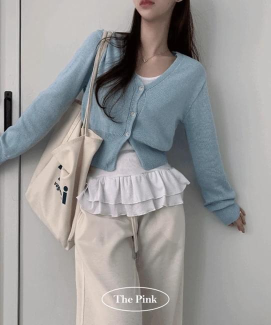 Dillman Cotton V-Neck Loose-fit Semi Cropped Cardigan