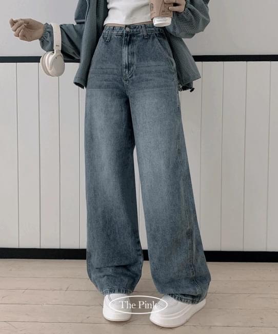 Tilz High Waist Split Faded Wide Denim Pants