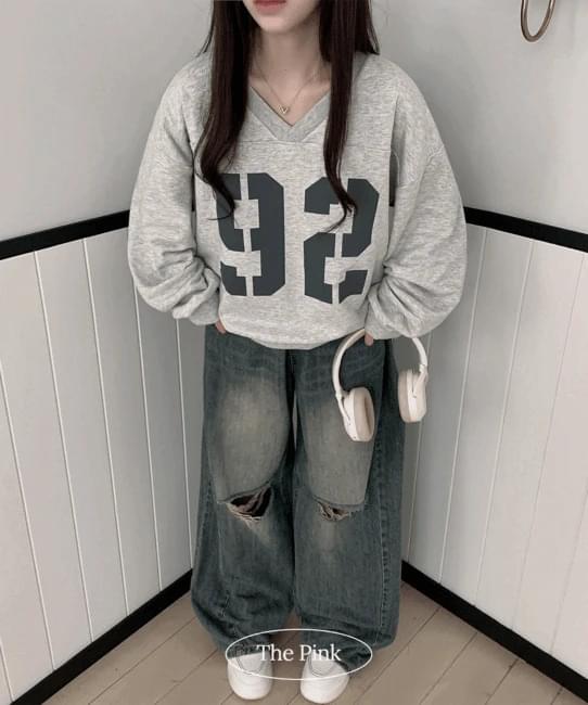 Ruben Overfit V-Neck Printed Sweatshirt