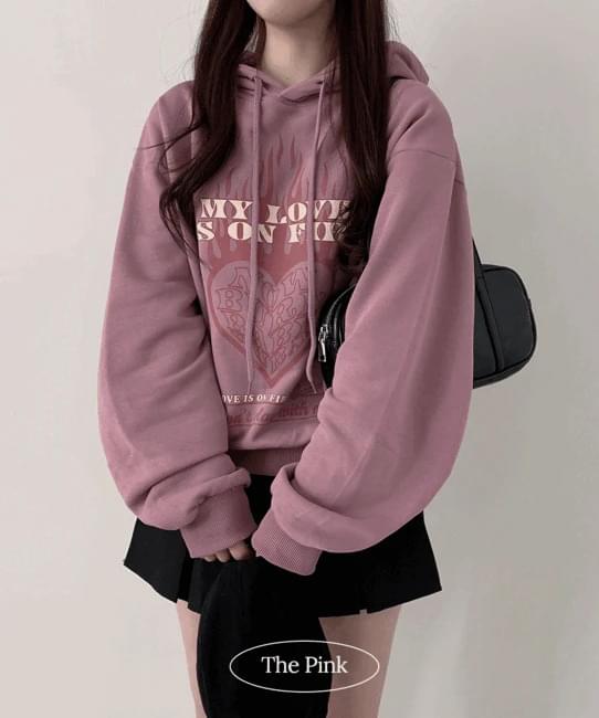 Trimming Overfit Heart Print Hoodie