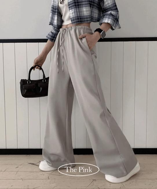 Merzen High Waist Banding Wide Slacks