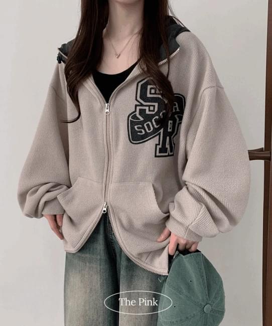 Nelly Overfit Printing Two-Way Color Blocking Golji Ribbed Zip-Up