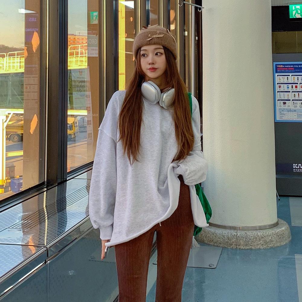 Daily Basic Overfit Balloon Fleece-lined Long Sleeve Long Sweatshirt to-Man Tee Stitch T-Shirt Mini One Dress