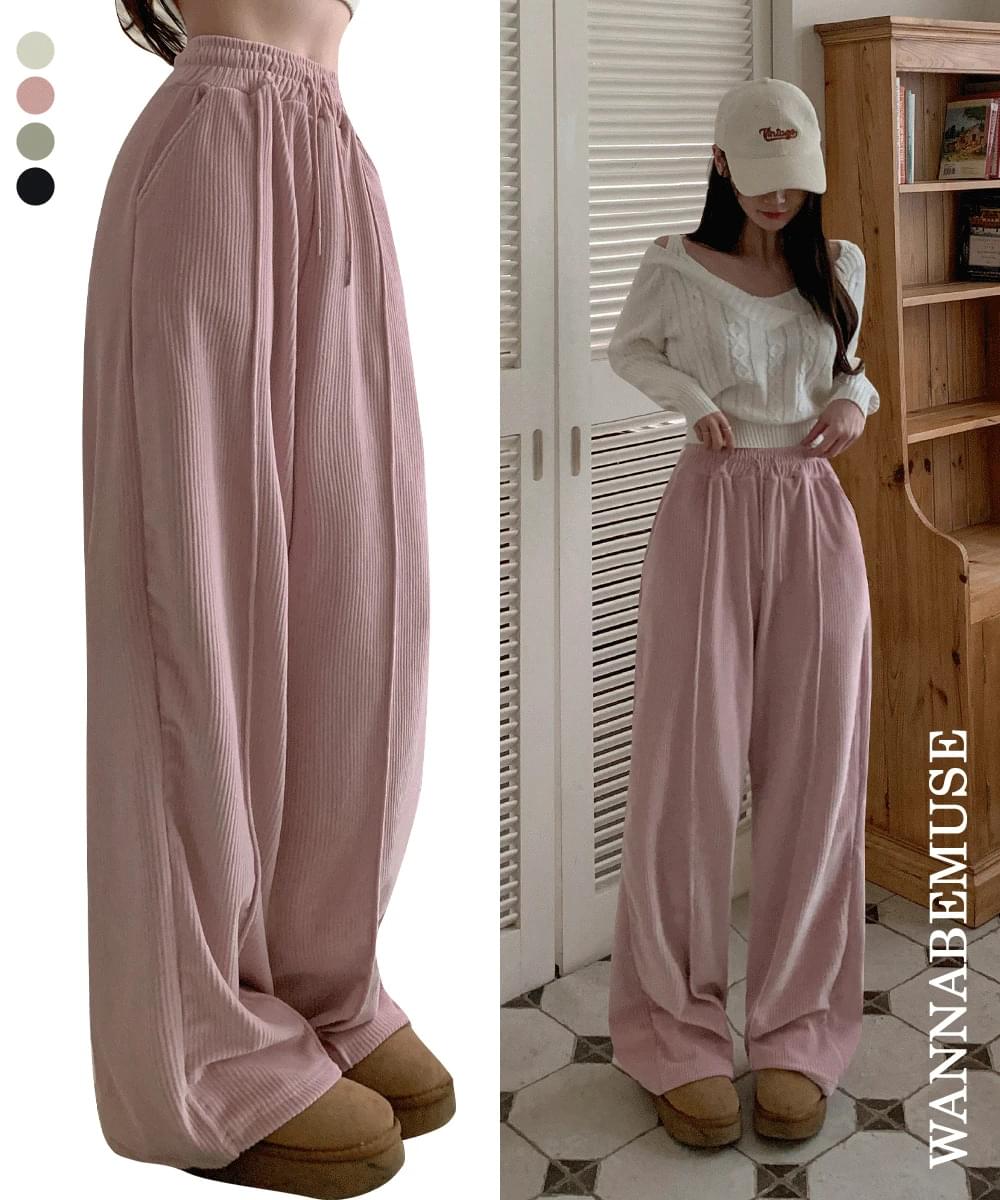 코듀로이 핀턱 와이드 트레이닝 팬츠