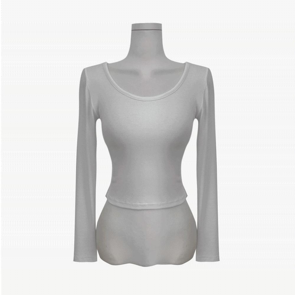 Soft round neck Ribbed crop long sleeve t-shirt U-neck plain Spandex slim fit loose fit layered innerwear semi-crop fall winter knitwear 
