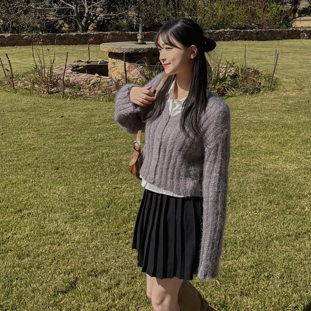 Angora Knitwear Cardigan Ribbed Loose-fit V V-Neck Crop Fur Knit Tee Mohair Long Sleeve Fleece Boucle 6col