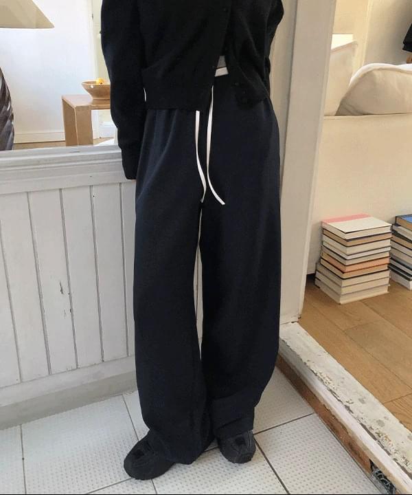 Lindor Color Block Frill Banding String Wide Pants -3color