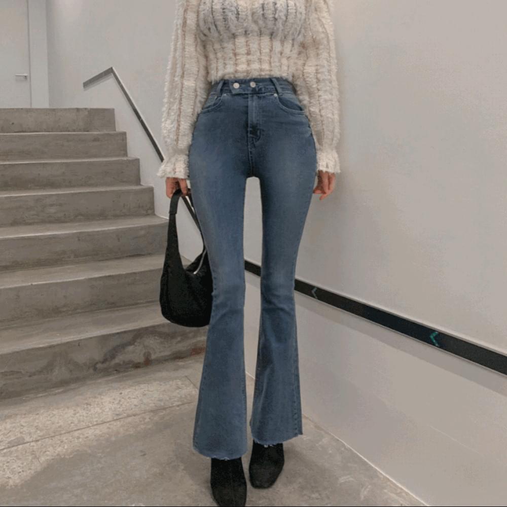 -3kg body correction high waist two button Spandex long Flared denim pants slim fit jeans tall woman short woman denim jeans SM Light Blue Dark Blue 2col