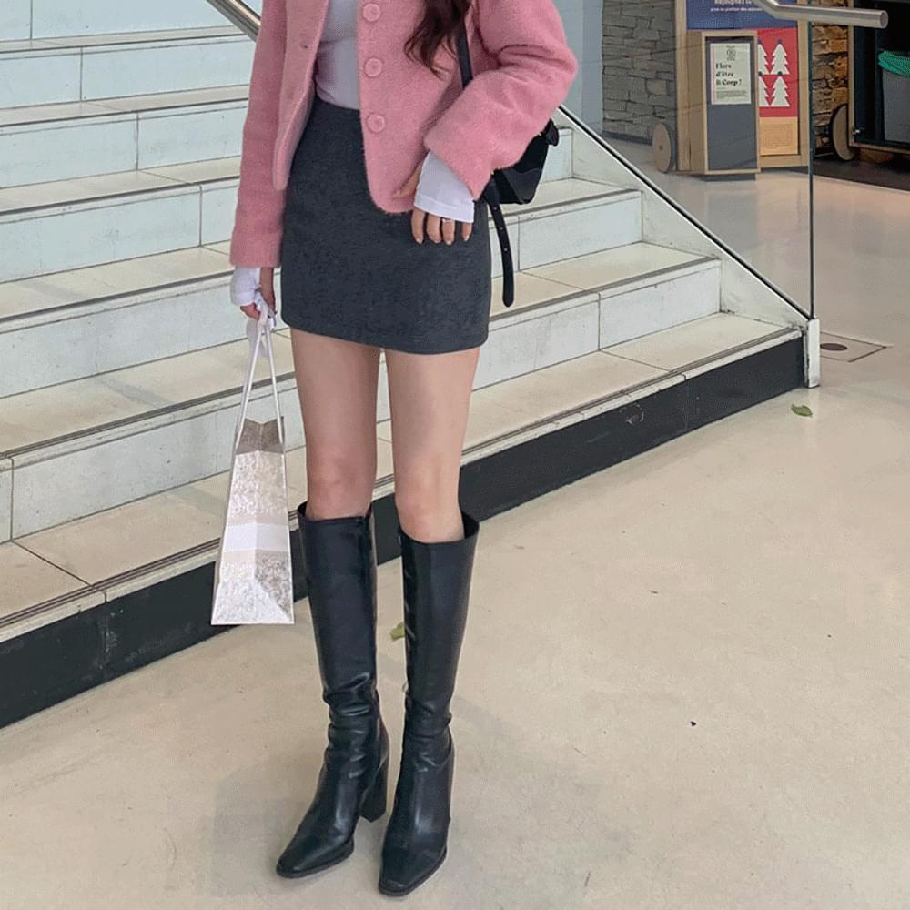 9cm square toe heel stiletto leather high slim leather long boots side zipper boot heel fall winter new look freshman look 2col 6size