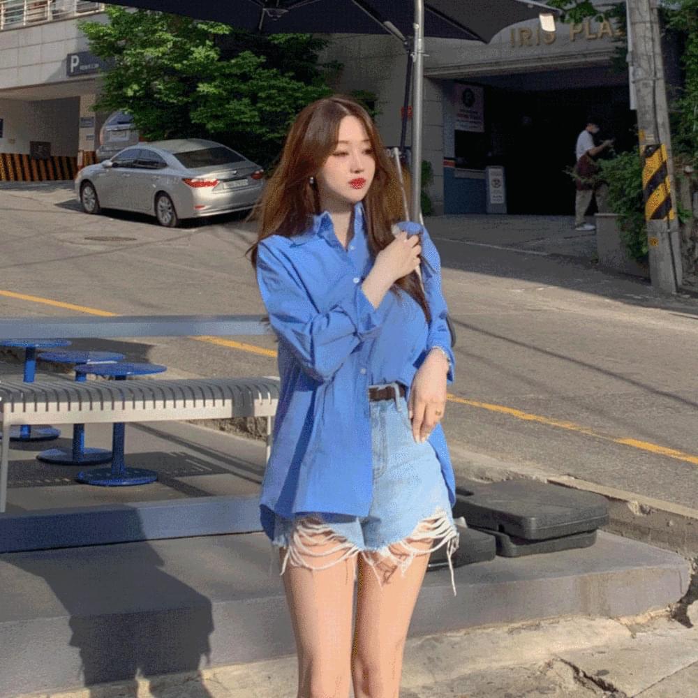 100% Cotton Candy Pop Daily Overfit Loose-fit Vivid Collar Plain Spring Summer Fall Winter Shirt Shirt 5 Colors