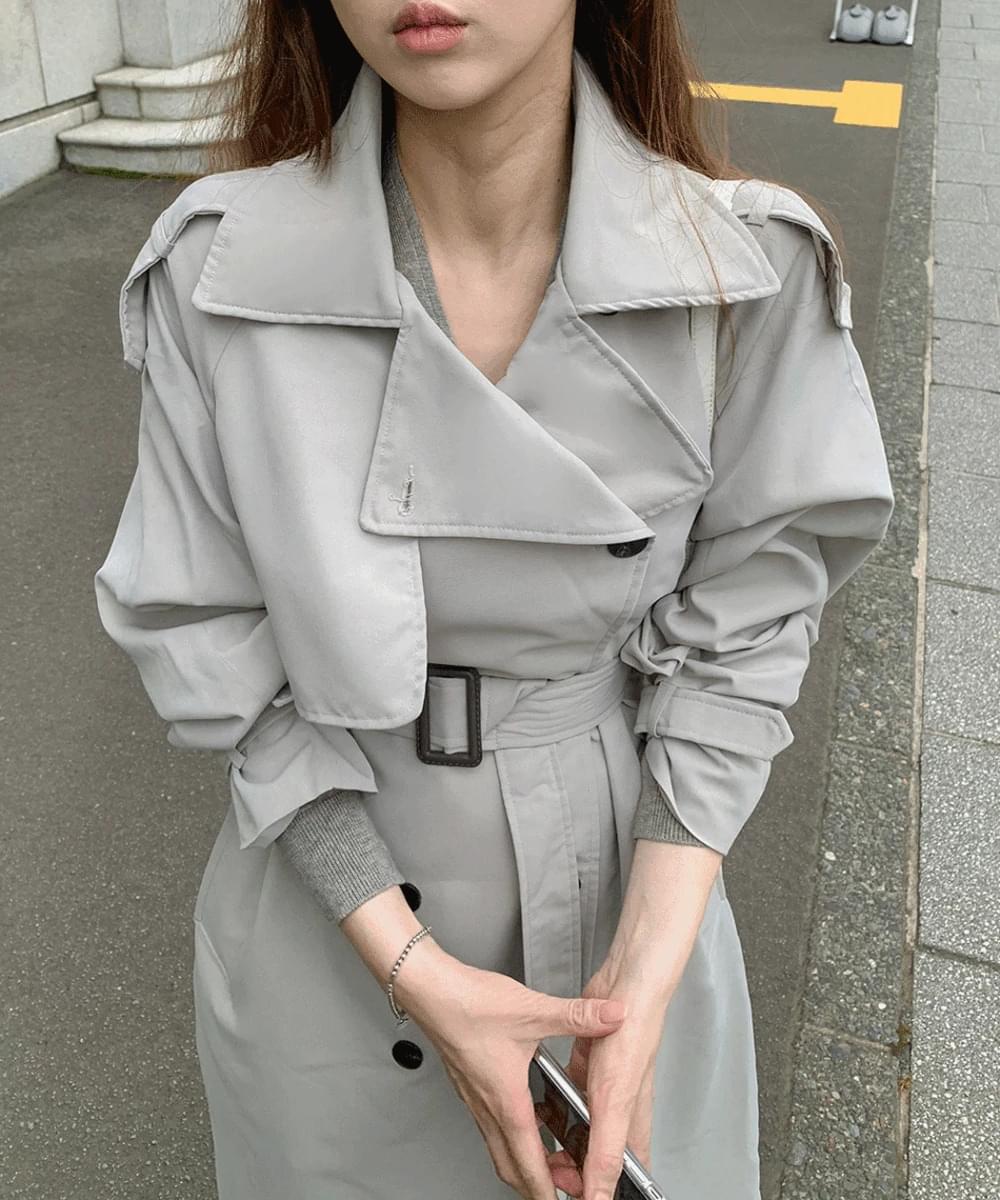 Rustle collar belt babari jacket double trench long coat strap fall season outerwear beige khaki gray black