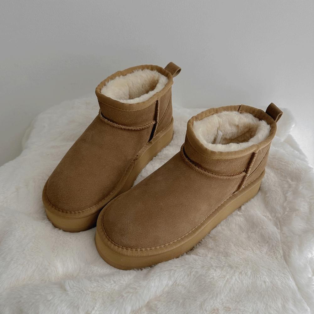 Suede cowhide high heel short ugg boots fur boots fur shoes winter boots basic plain daily trendy casual winter black gray chestnut