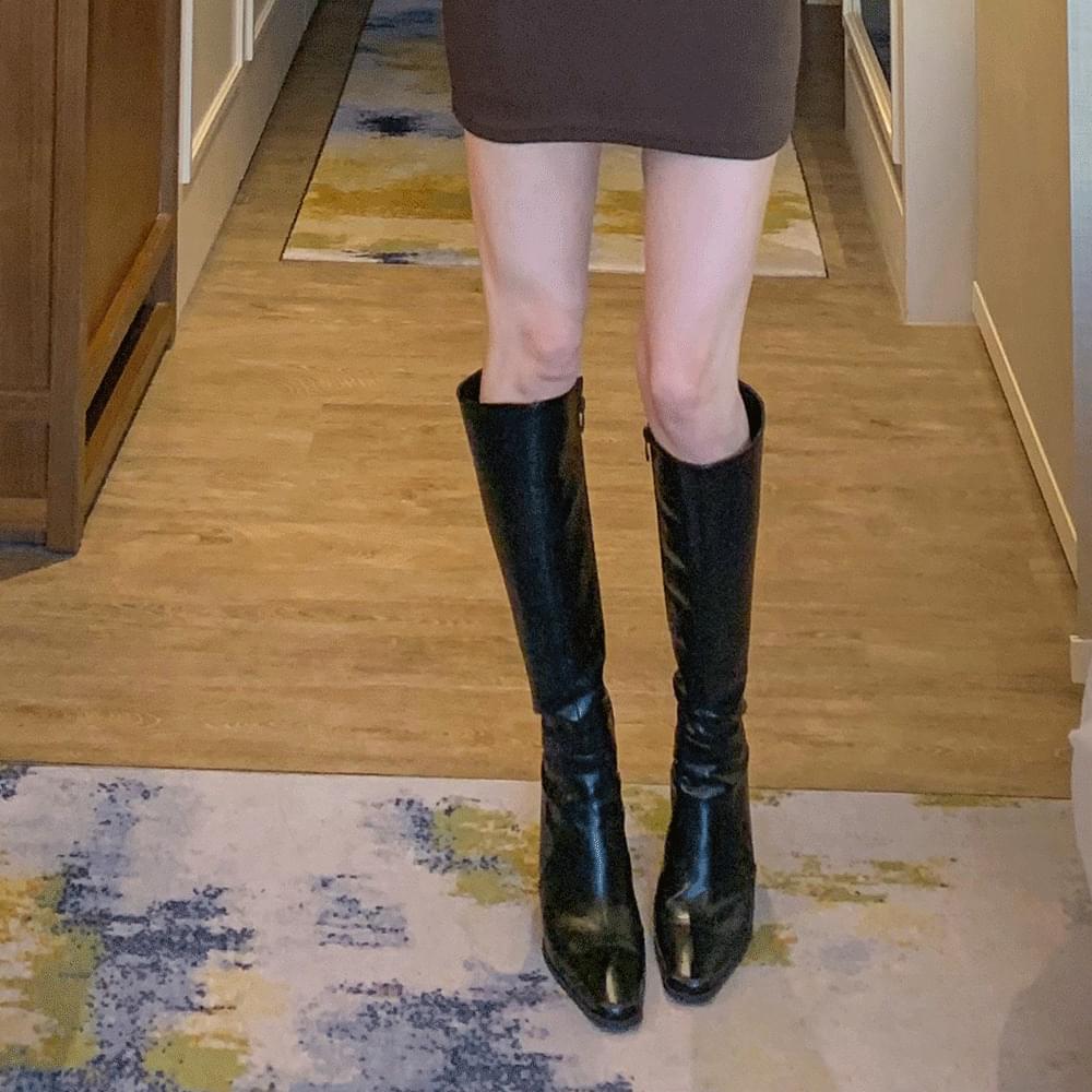 9cm square toe heel stiletto leather high slim leather long boots side zipper boot heel fall winter new look freshman look 2col 6size