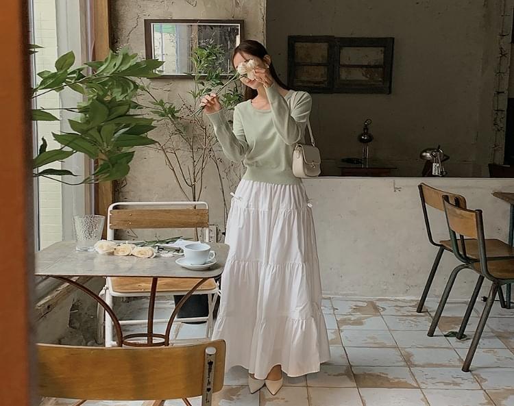 Frondivi Banding Ribbon Cancan Long Skirt