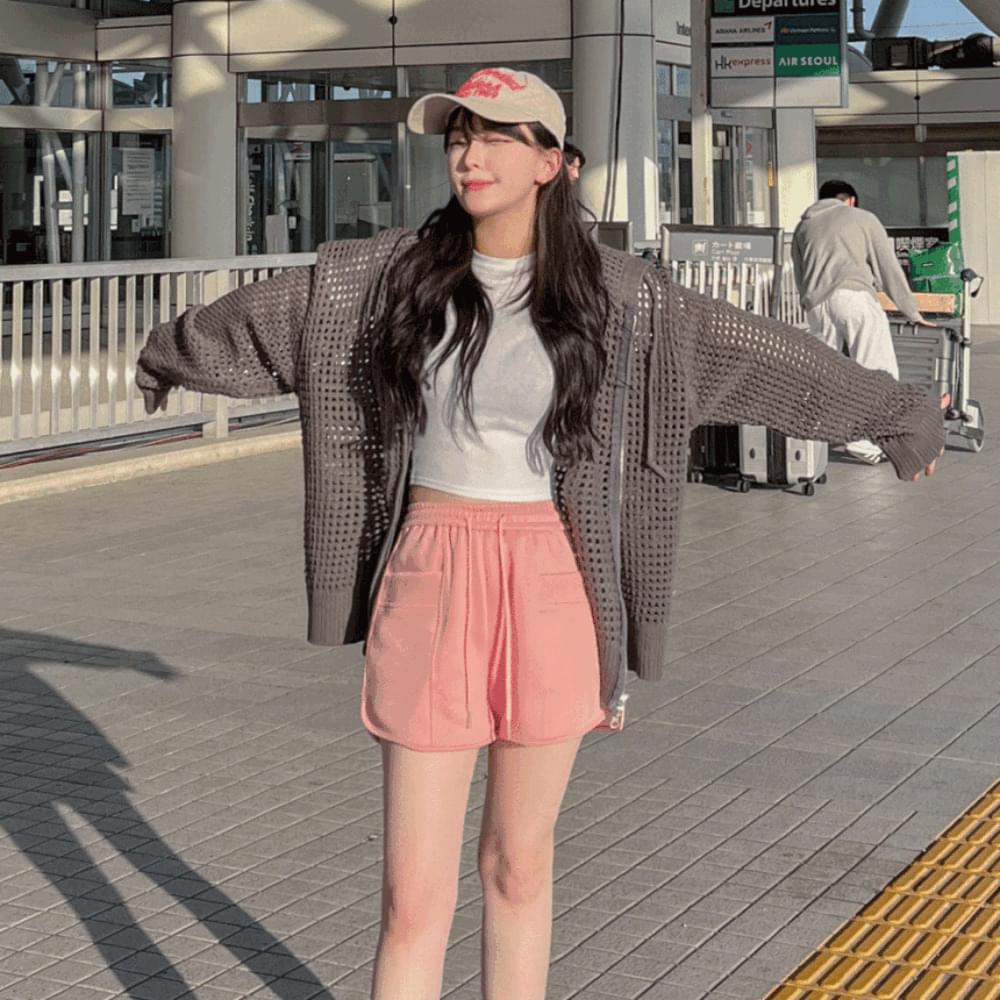 Mesh Loose-fit net net hooded zip-up see-through unisex overfit hand warmer unisex summer summer long sleeve 4 colors