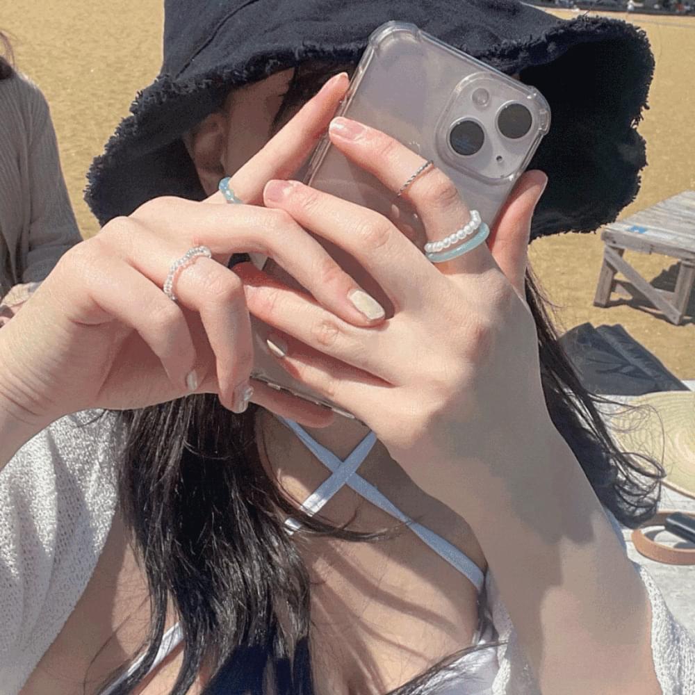 Pearl beads Homaika layered ring acrylic accessories mother-of-pearl thread ring set layering silver mint purple 戒指