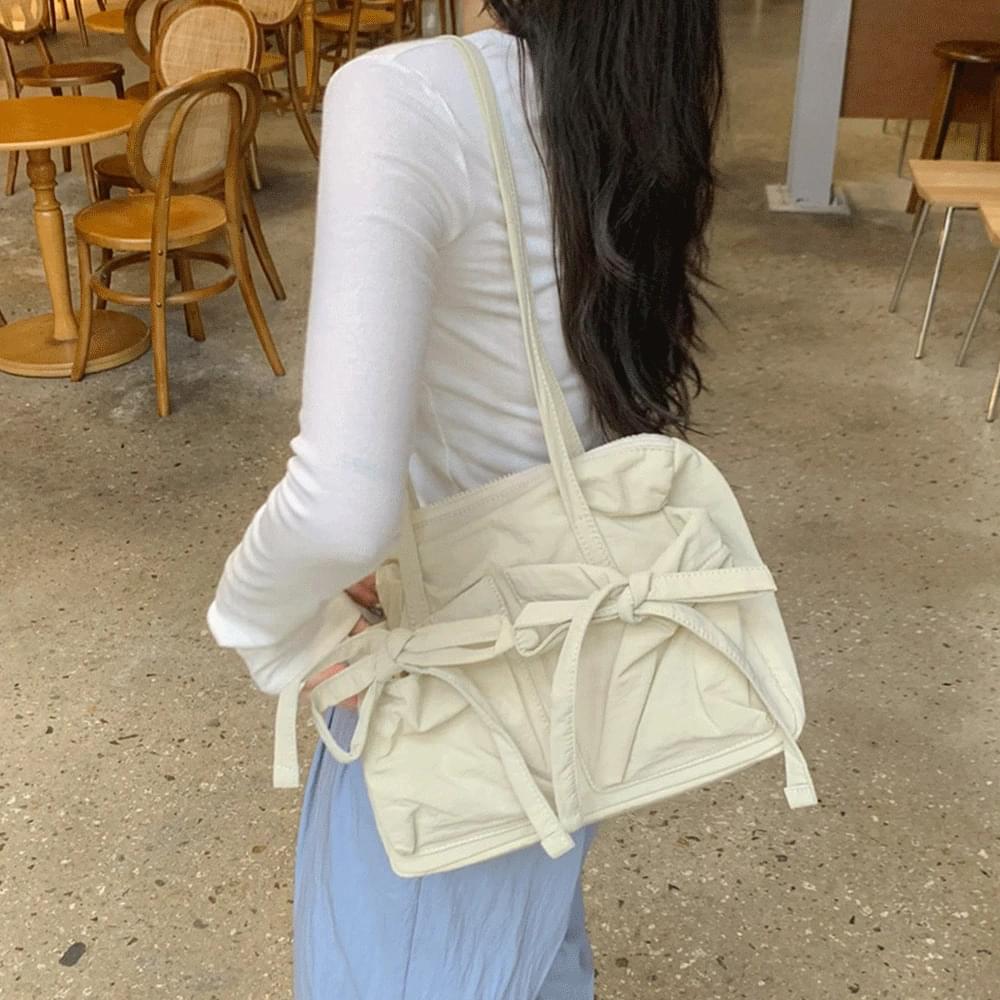Bag Ribbon Shoulder Bag Two Pockets Kitsch String Square Nylon Bobusang Daily Waterproof Point Rustling Ballet Core Kuanku