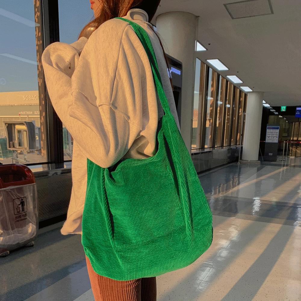 Daily Corduroy Square Big Shoulder Crossbody Zipper Pocket Travel Bag Gym Bag Student Bag Opening Look Freshman Look Bag Kkuan Kku 6col