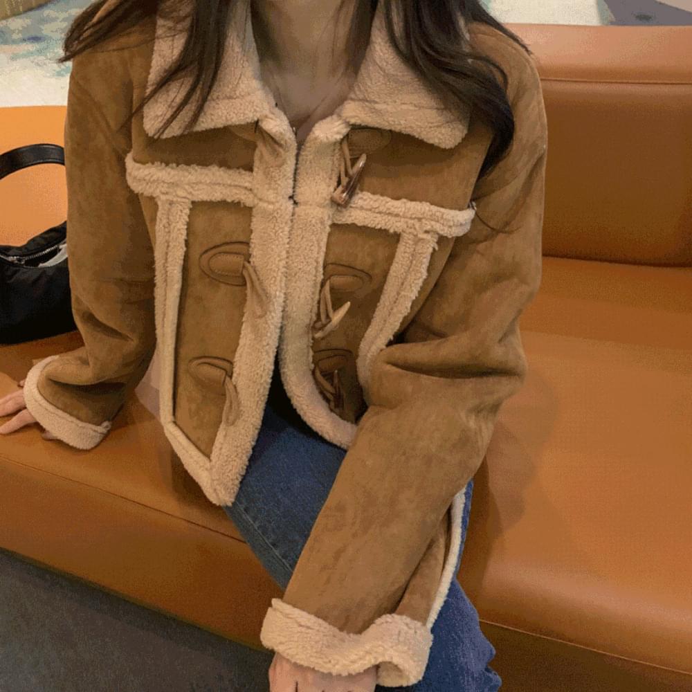 Tteokbokki coat wool poggle suede Loose-fit crop short Shearling jacket ivory brown black