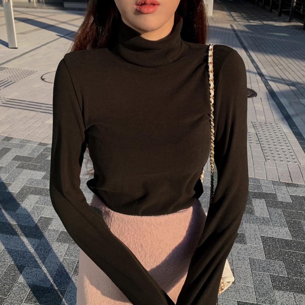 Slim long Turtleneck inner peach Fleece-lined t-shirt crop high neck color Spandex Turtleneck basic plain winter layered tee daily basic