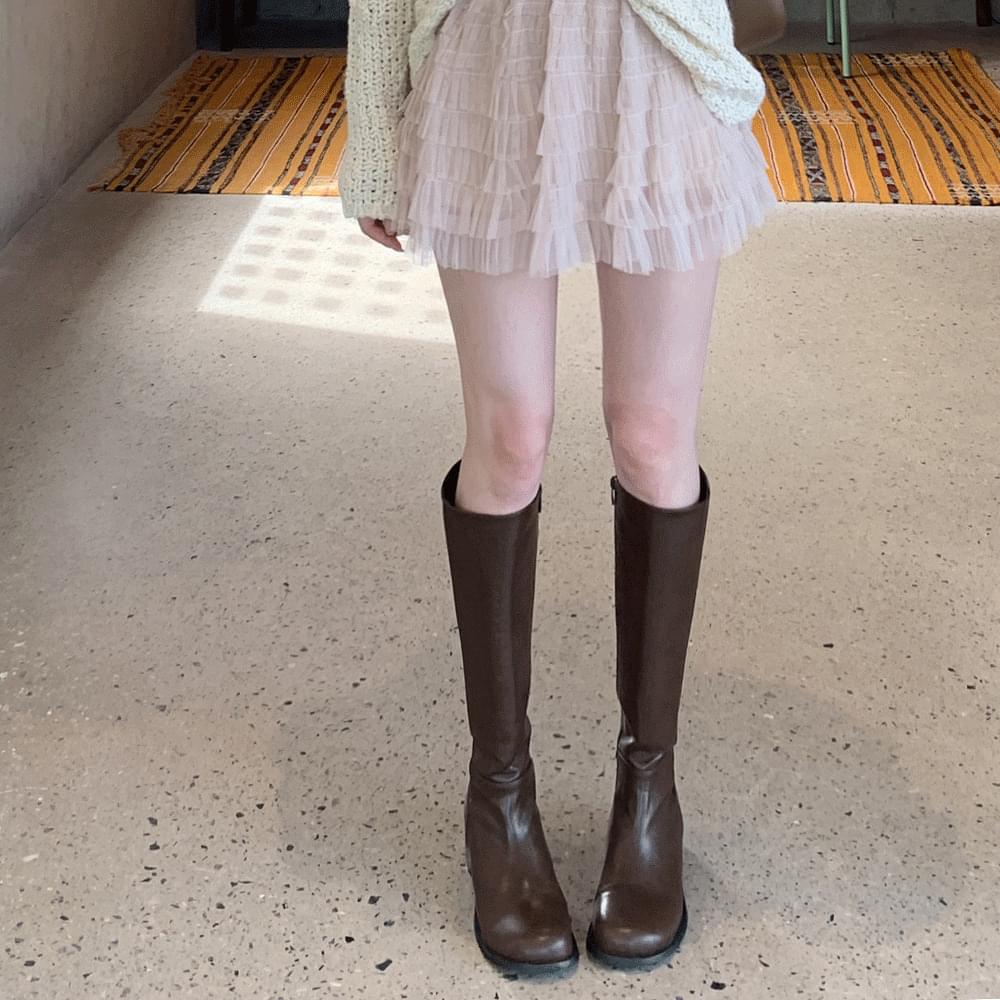 Round nose trendy slim fit long leg leather round nose long mid heel western boots high boots spring season 2 colors