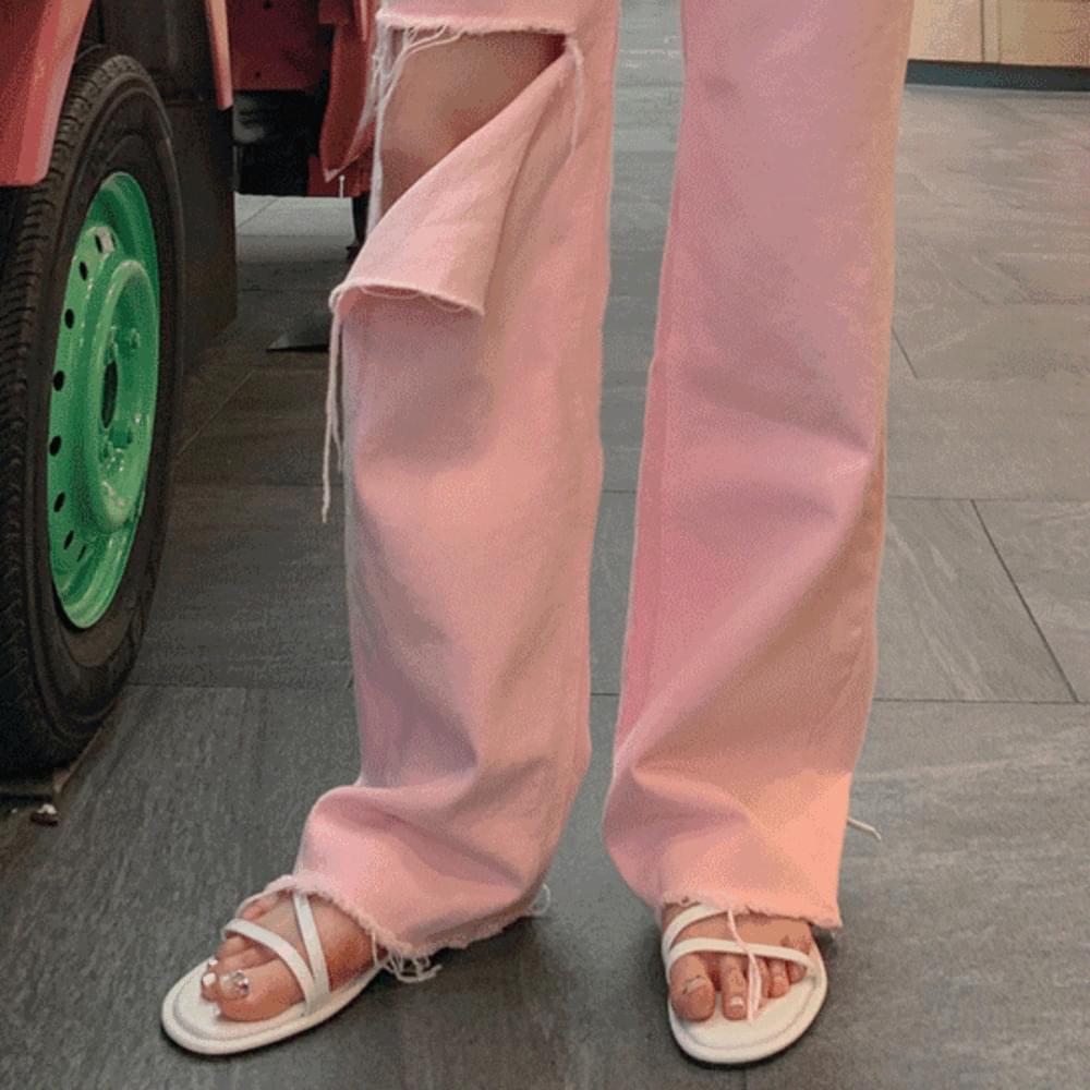 Comfortable 1CM 3-stage strap two-way round toe summer velcro daily leather sandals soft flip-flops vacation basic basic flip-flop slippers 4 colors