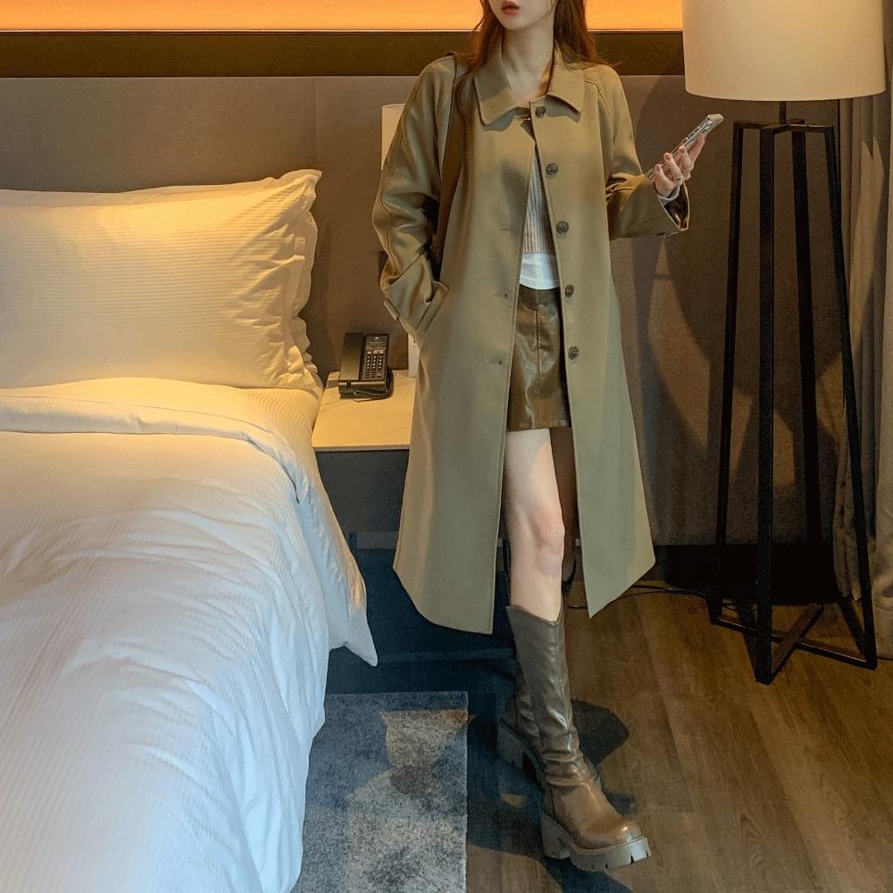 High-quality standard single button collar Loose-fit long trench coat back slit mid-season overfit half burberry coat spring mid-season
