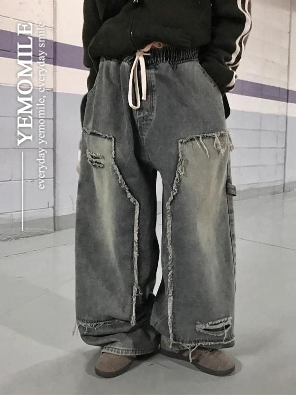 Humor denim wide banding pants