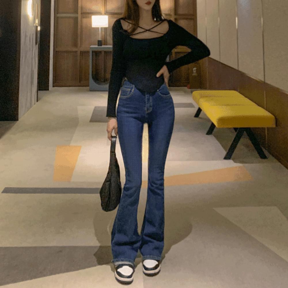 y2k legend fit Spandex good zero fat all season solid high quality wide Flared Spandex denim pants