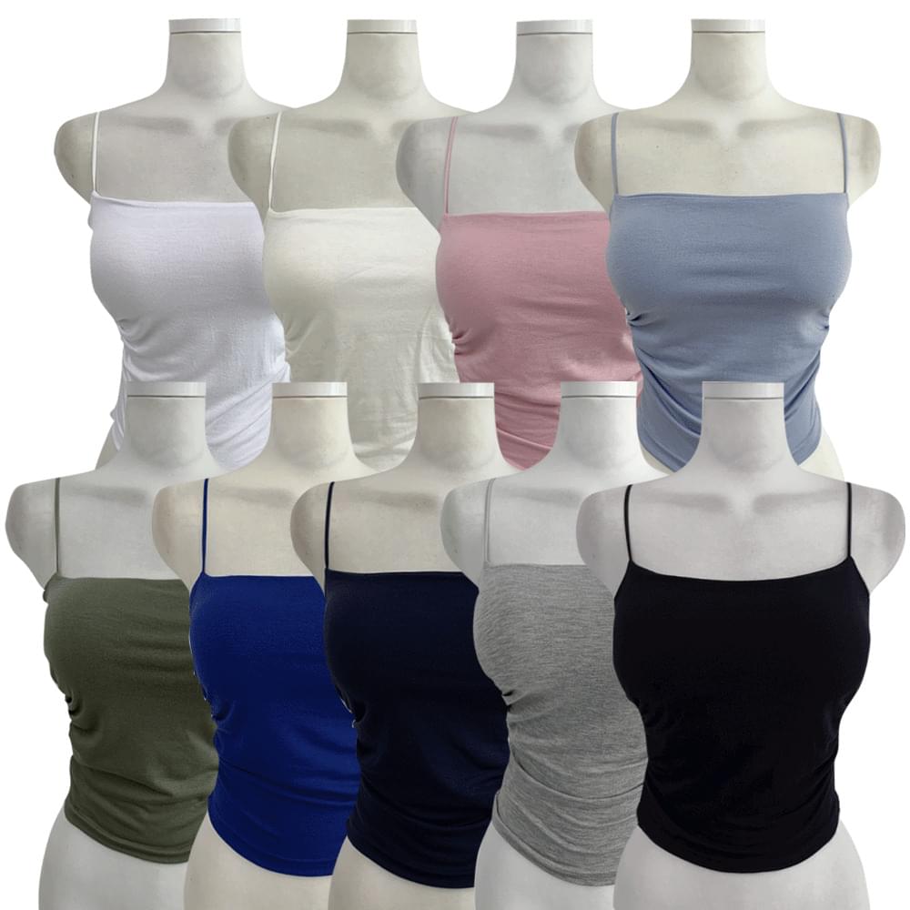 Domestic Ribbed& plain square neck side shirring crop string pad sleeveless cap built-in bralette sleeveless sleeveless inner bra top 短袖上衣