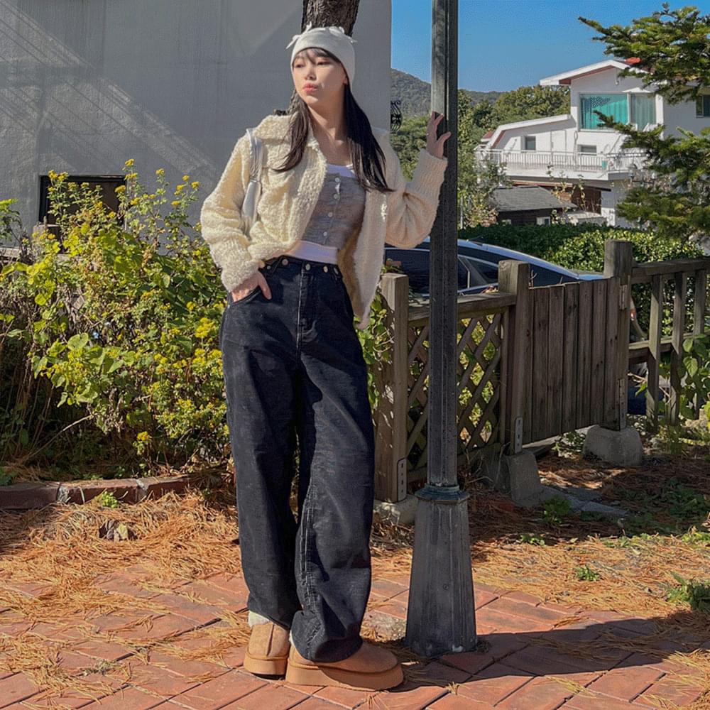 Corduroy Black Wide Bijo Pants Low Waist High Waist Pigmented Cotton Straight Fit Pocket Low Rise Two Way Waist Adjustment Long Golden Cotton Fall Winter Pants