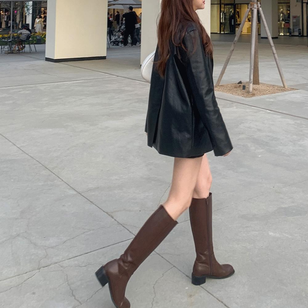 Round nose trendy slim fit long leg leather round nose long mid heel western boots high boots spring season 2 colors
