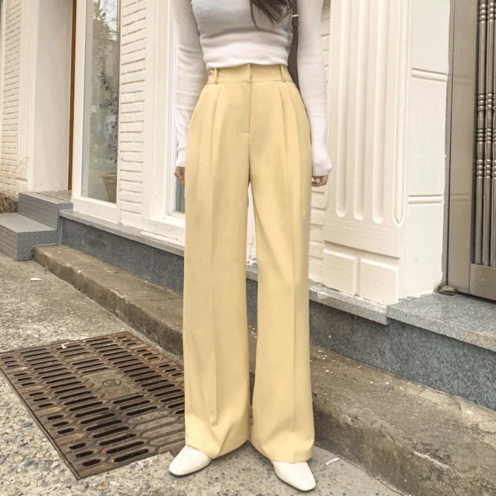 MADE Waist fitting, life fit, short & basic & long back banding to pin tuck high waist long wide slacks pants pants 10 colors