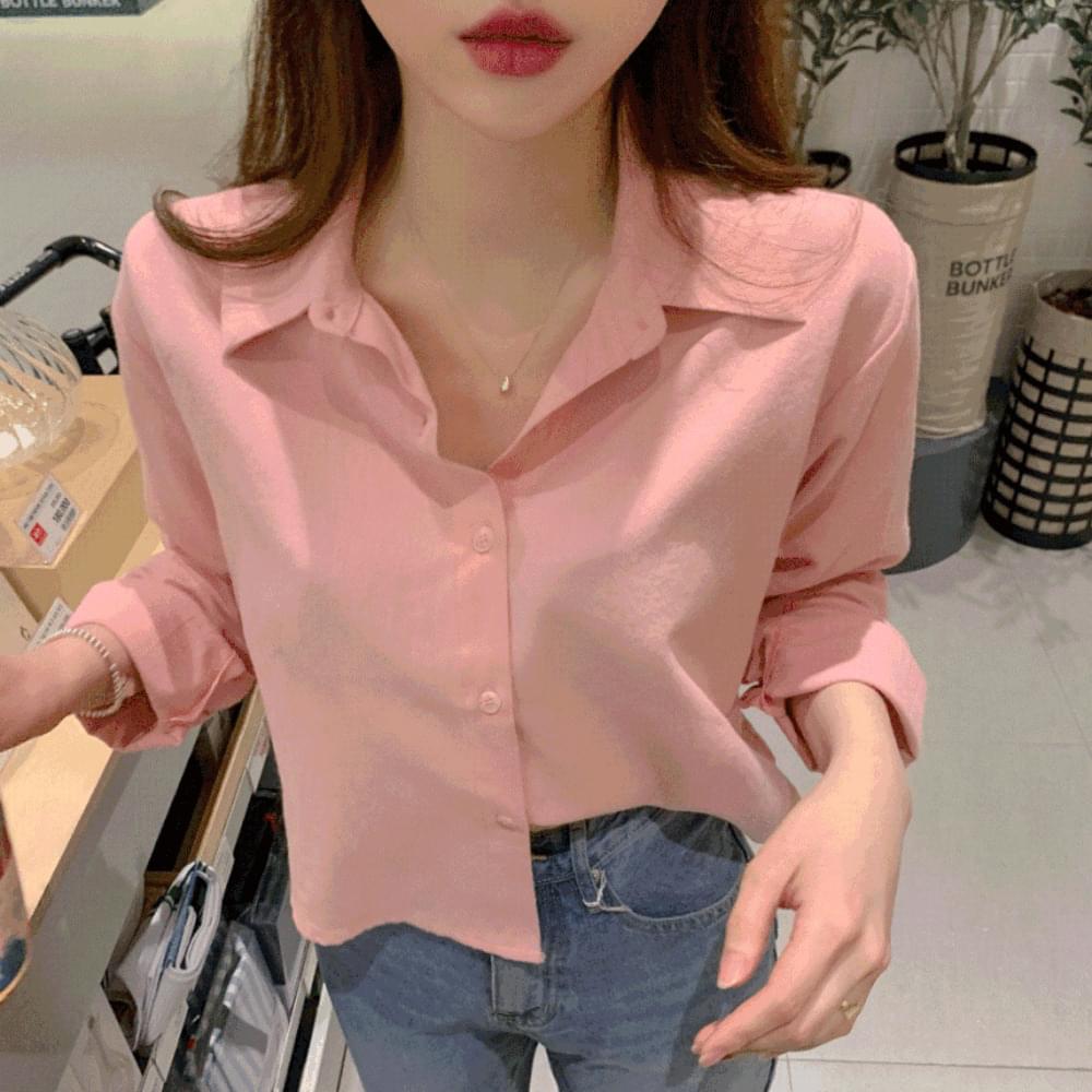 Color gangster 7color Add color Select length Basic Loose-fit Long sleeve semi-crop shirt Plain overfit Slender daily Simple Shirt 7color
